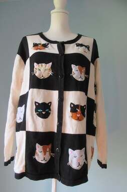 Cat Cardigan Sweater Color Block 3D Cats Women's 1XL Paw Prints